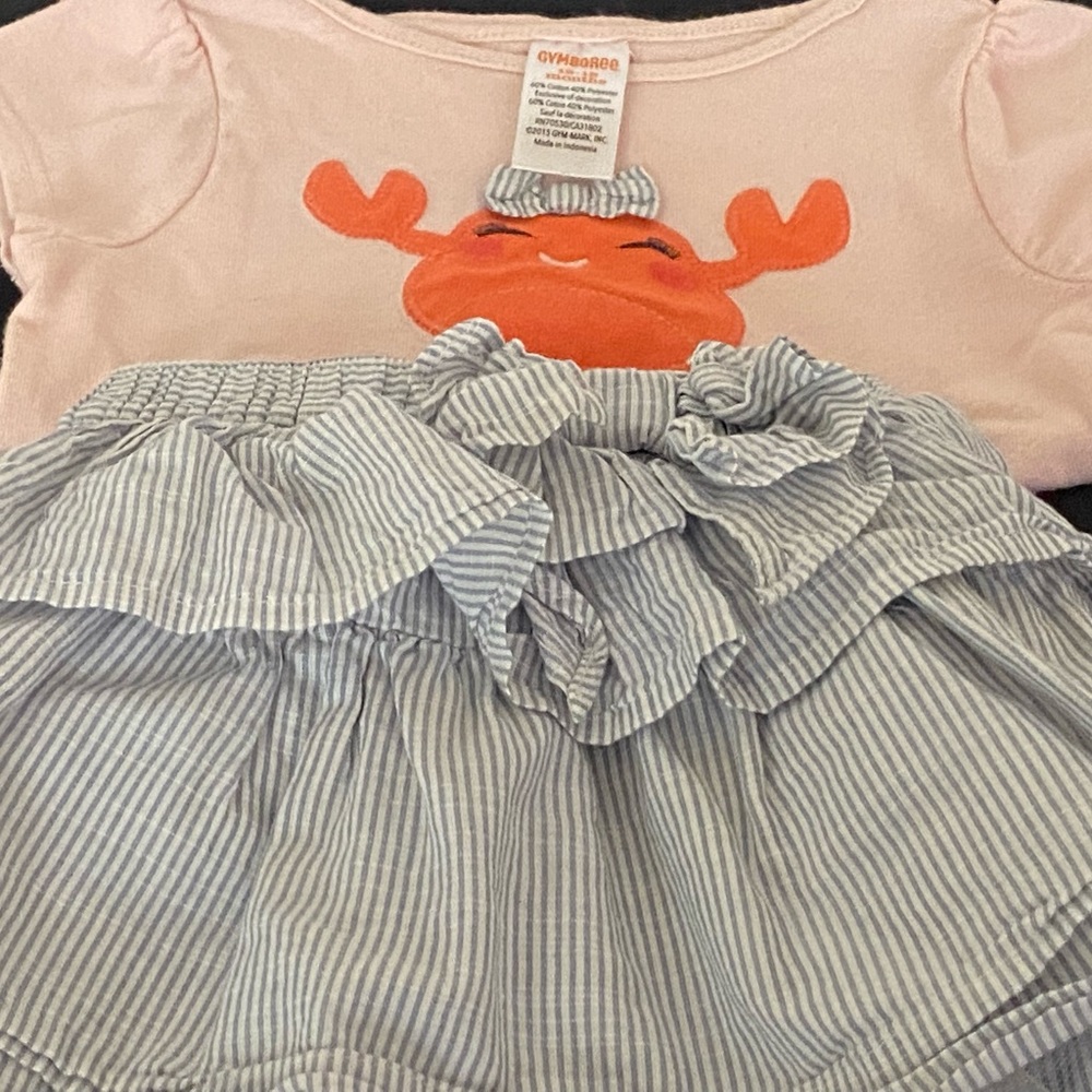 FEELING CRABBY 🦀 NWOT GIRLS 3 PIECE GYMBOREE 12-18M SHIRT AND SKIRTS 🦀